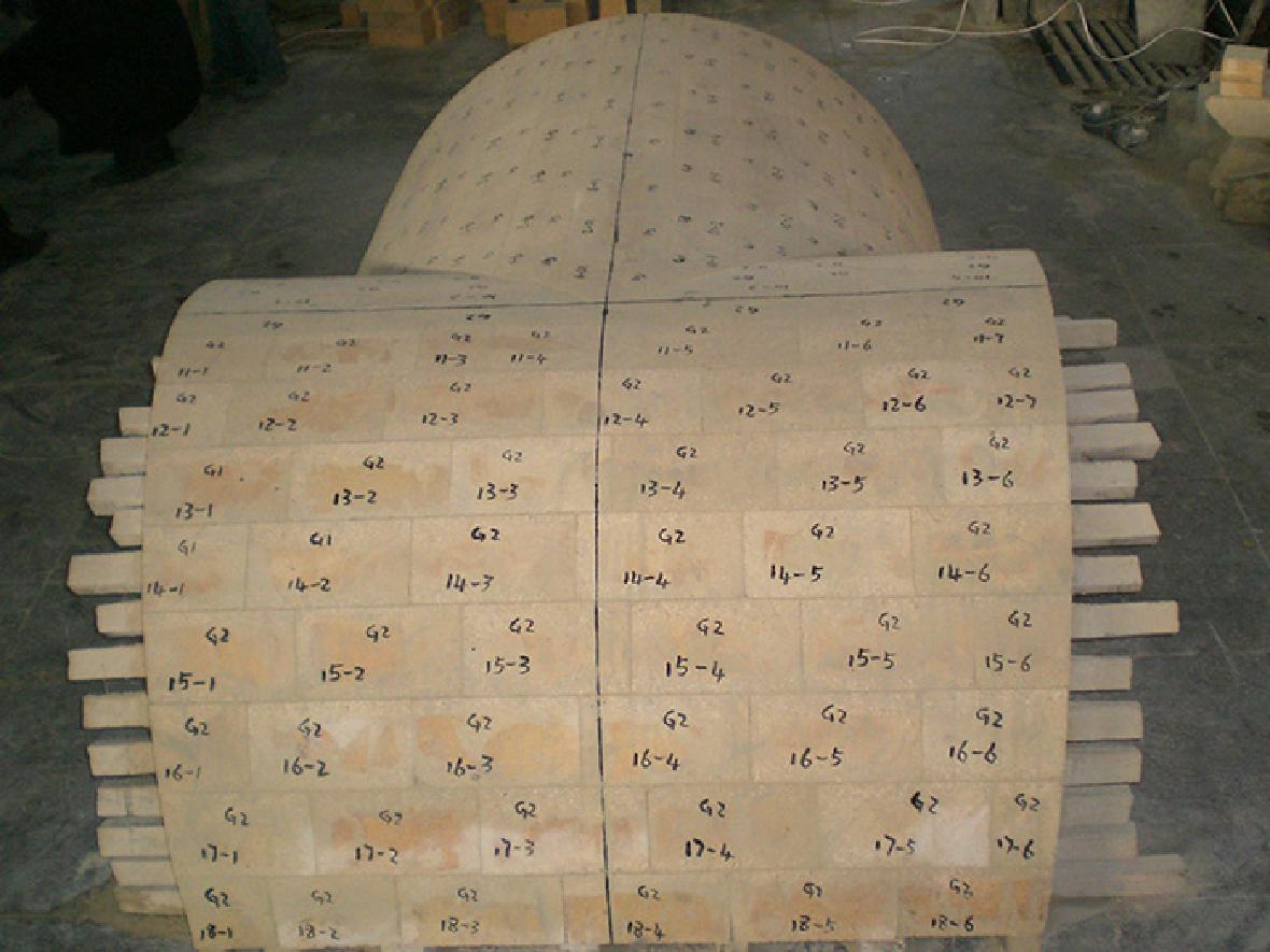 Combination bricks for hot blast furnace pipes